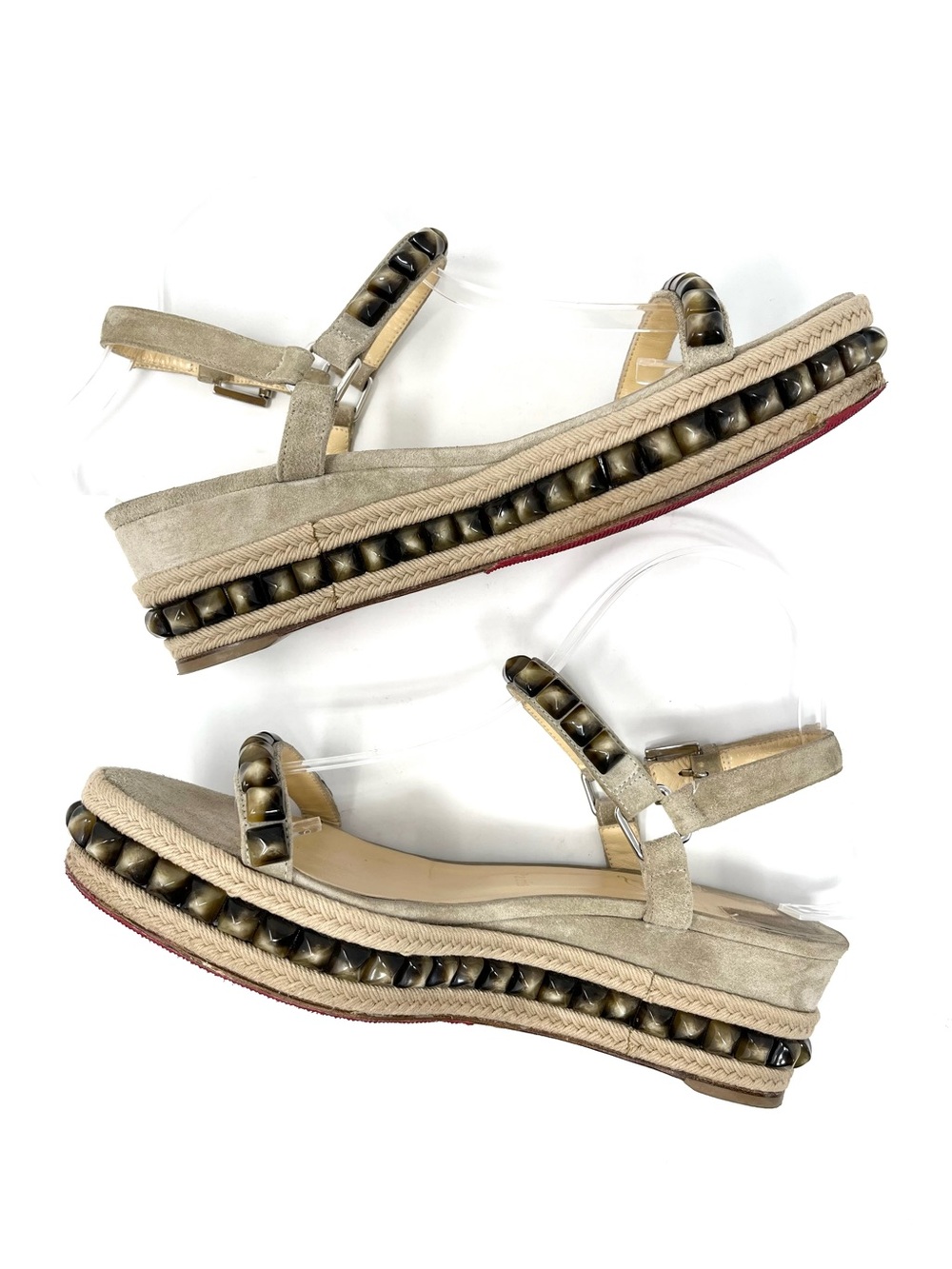 Christian Louboutin Pyraclou 60 Spike Studded Platform Sandals Beige Brown 40 10 - Picture 4 of 10